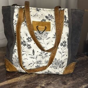 Myra Bag Brown and Gray Tote with Structured Design